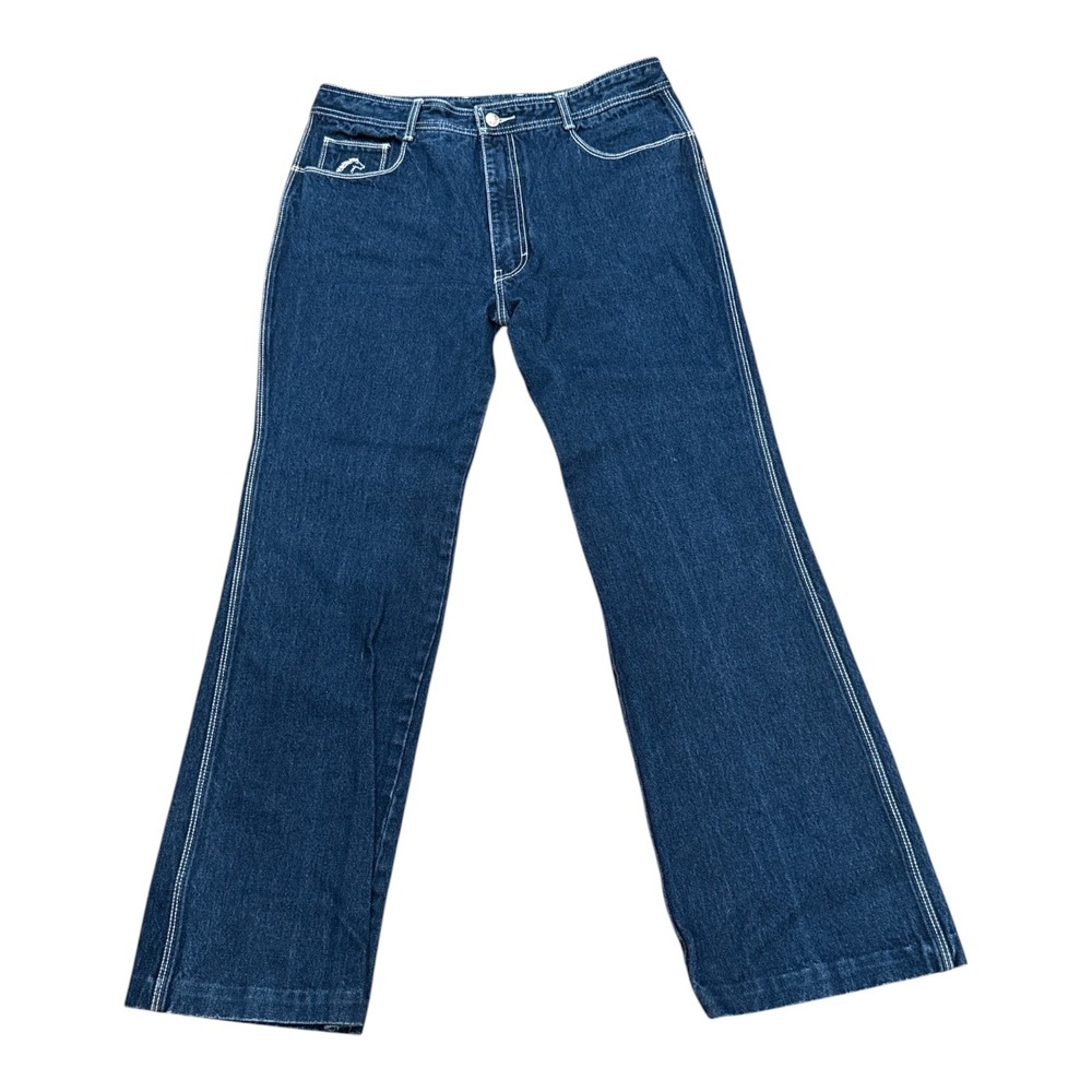 Vintage 80's Jordache Wide Leg Jeans Dark Wash Contrast Stitch Denim size 34x30